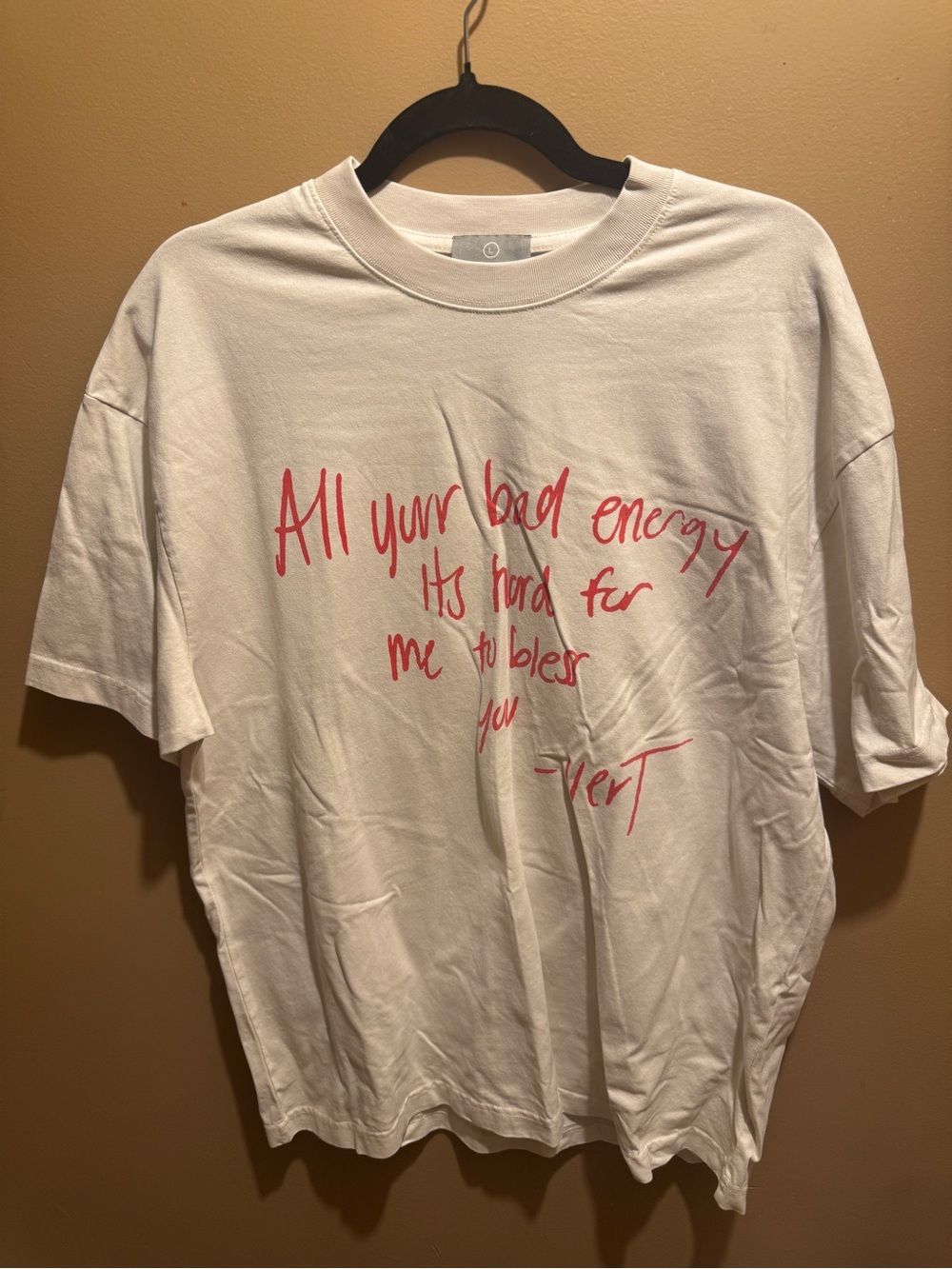 White Graphic Crewneck T-Shirt with Red Script